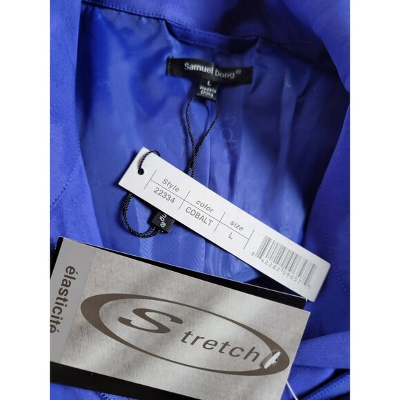 Samuel Dong Womens Ruffle Trim Pleated Trench Coat Cobalt Large New - Picture 3 of 9